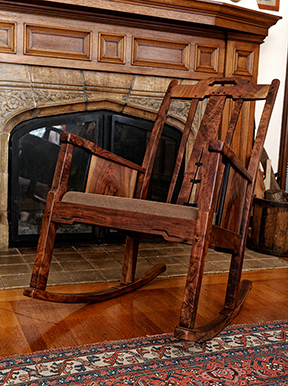 Greene and Greene style Rocker by Fireplace. C. 2016 NyghtFalcon